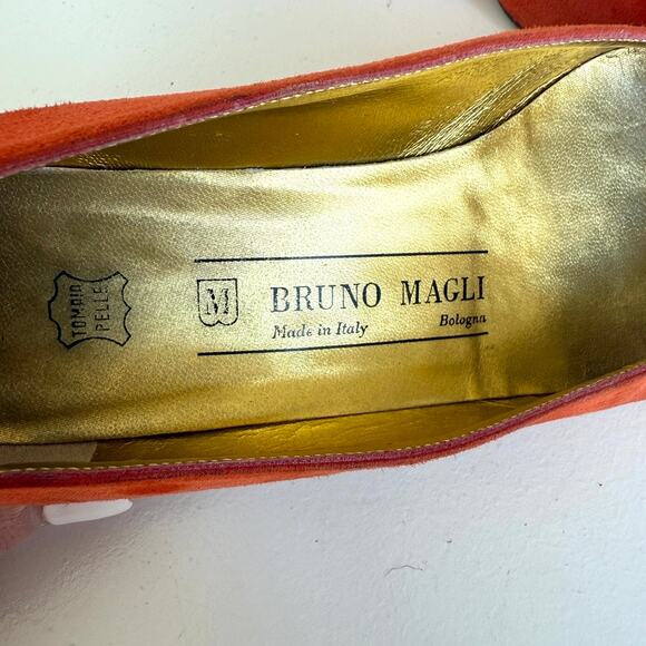 BRUNO MAGLI Suede Pumps Vibrant Orange Low Heel Made in Italy Vintage 7B Classic - Picture 3 of 9